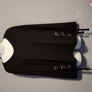 Samantha Rose medium black shirt with silver metal grommets & black ties